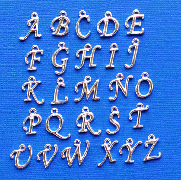 26 Alphabet Cursive Letter Silver Tone Charms - 1 Set - ALPHA800