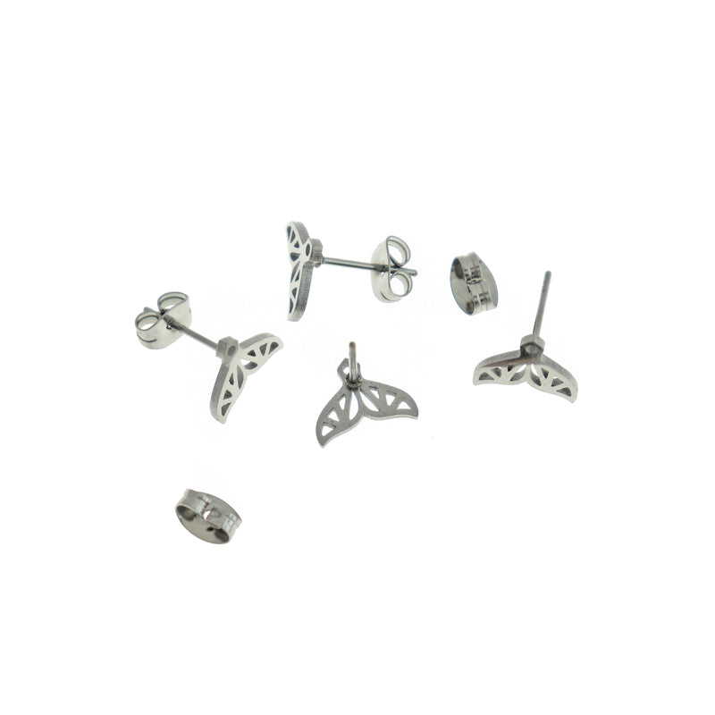Stainless Steel Earrings - Whale Tail Studs - 10mm x 8mm - 2 Pieces 1 Pair - ER478