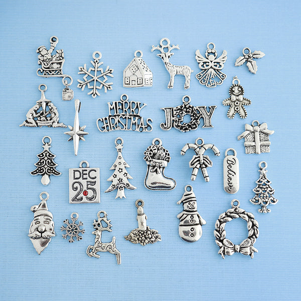 Christmas Charm Collection Antique Silver Tone 25 Different Charms - COL114