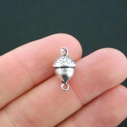4 Acorn Connector Antique Silver Tone Charms 3D - SC4739