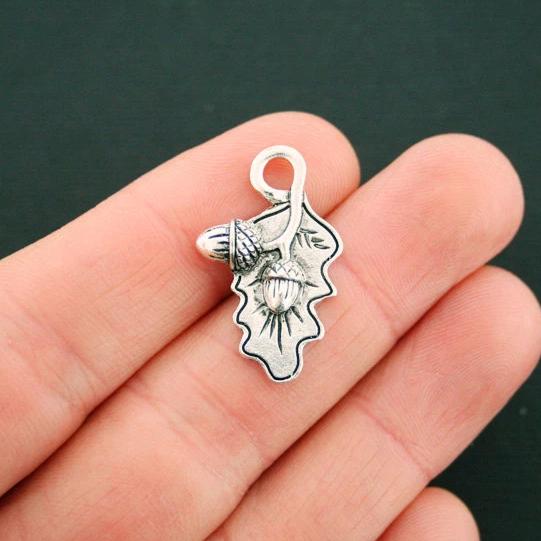 4 breloques de ton argent antique feuille de chêne gland - SC6649