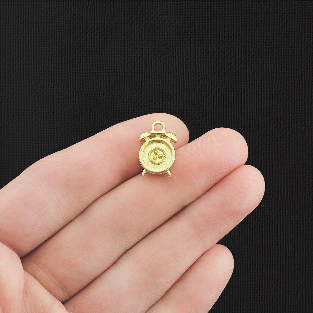 4 Alarm Clock Gold Tone Enamel Charms - E885