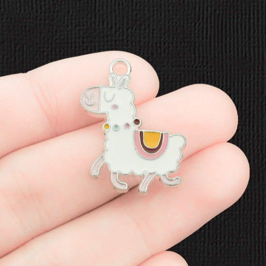 4 Alpaca Silver Tone Enamel Charms - E1487