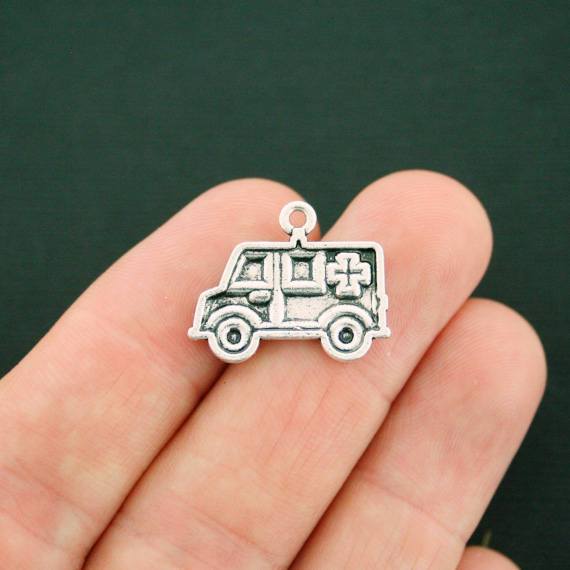 4 Ambulance Antique Silver Tone Charms - SC7371