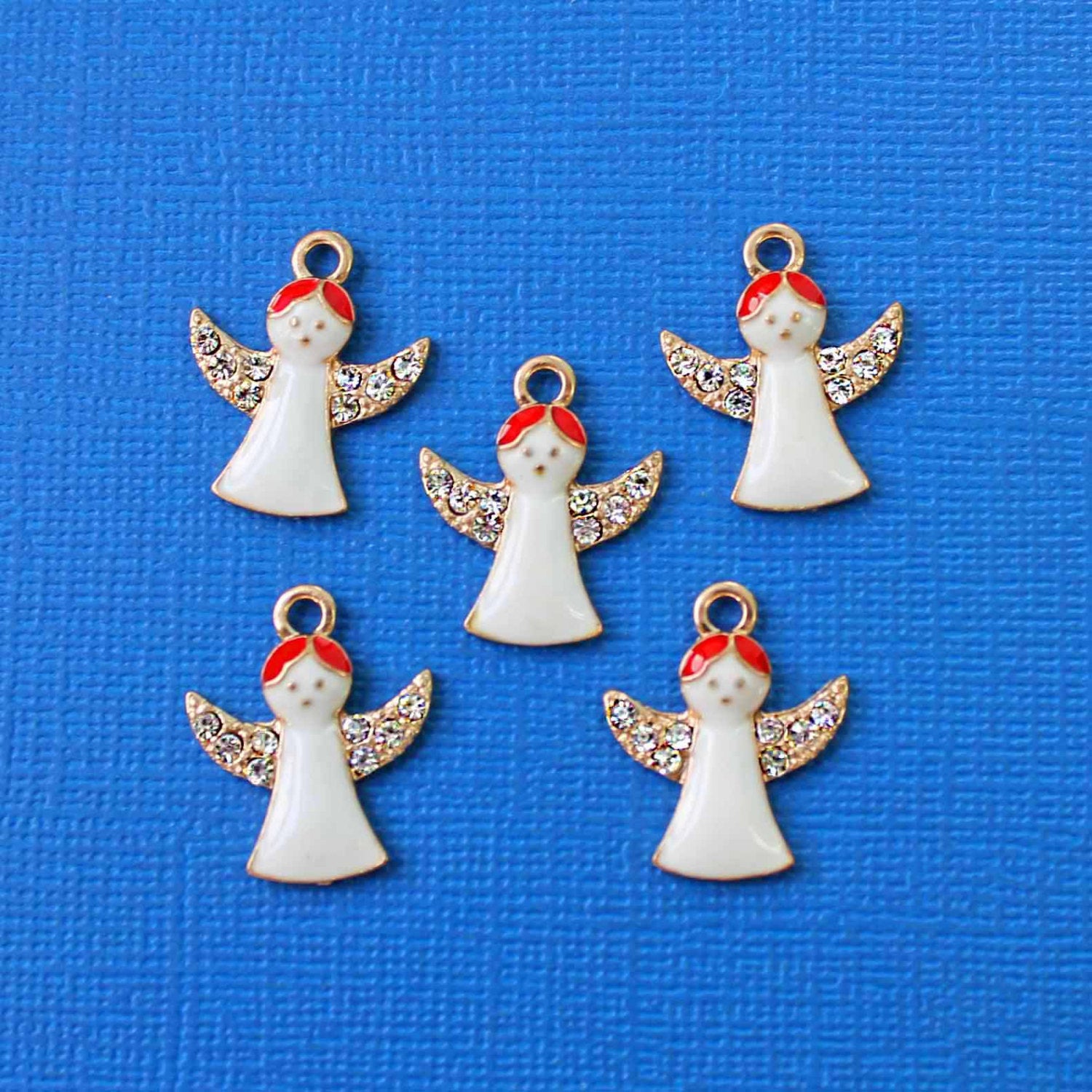4 breloques ange en émail argenté - E278