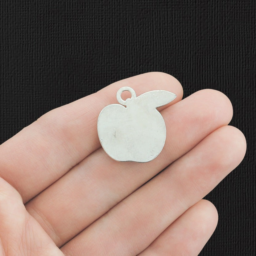 4 Apple Silver Tone Enamel Charms - E676