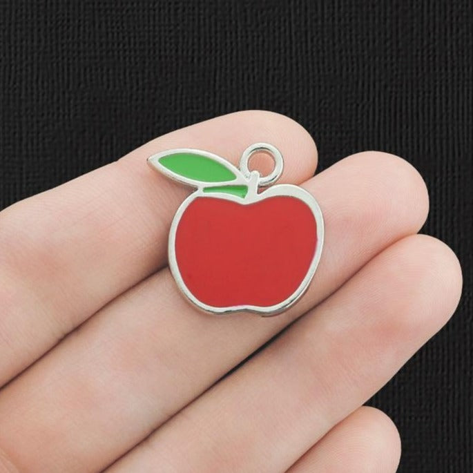 4 Apple Silver Tone Enamel Charms - E676