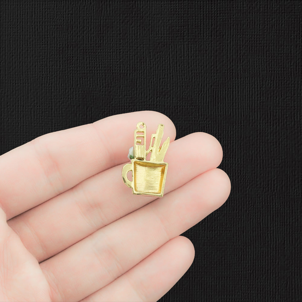 4 Art Supplies Gold Tone Enamel Charms - E1355