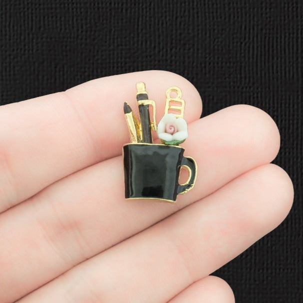 4 Art Supplies Gold Tone Enamel Charms - E1355