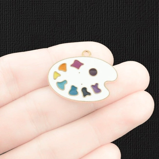 4 Artist Palette Gold Tone Enamel Charms - E1400