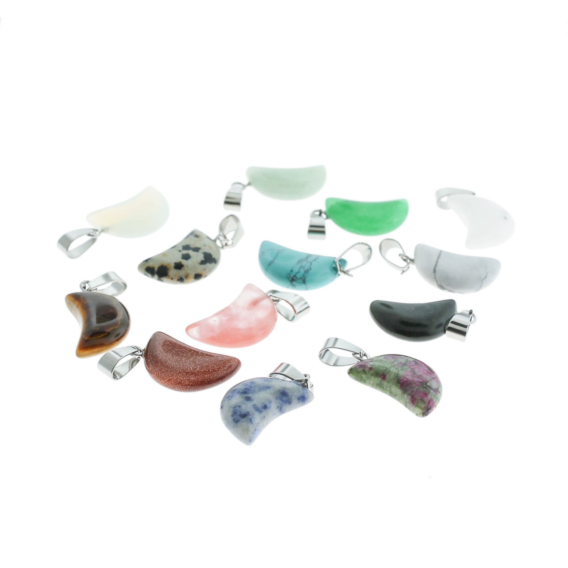 4 breloques assorties de pierres précieuses de croissant de lune - GEM105