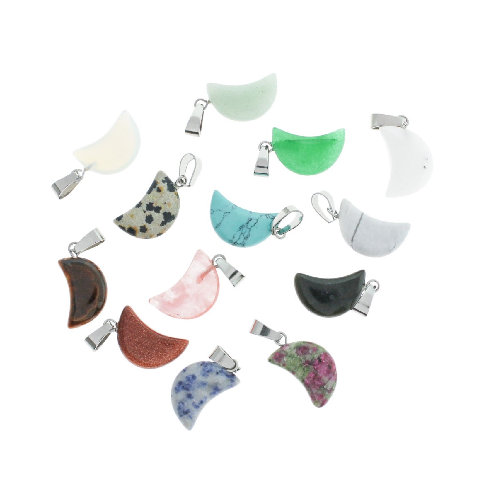 4 Assorted Crescent Moon Gemstone Charms - GEM105