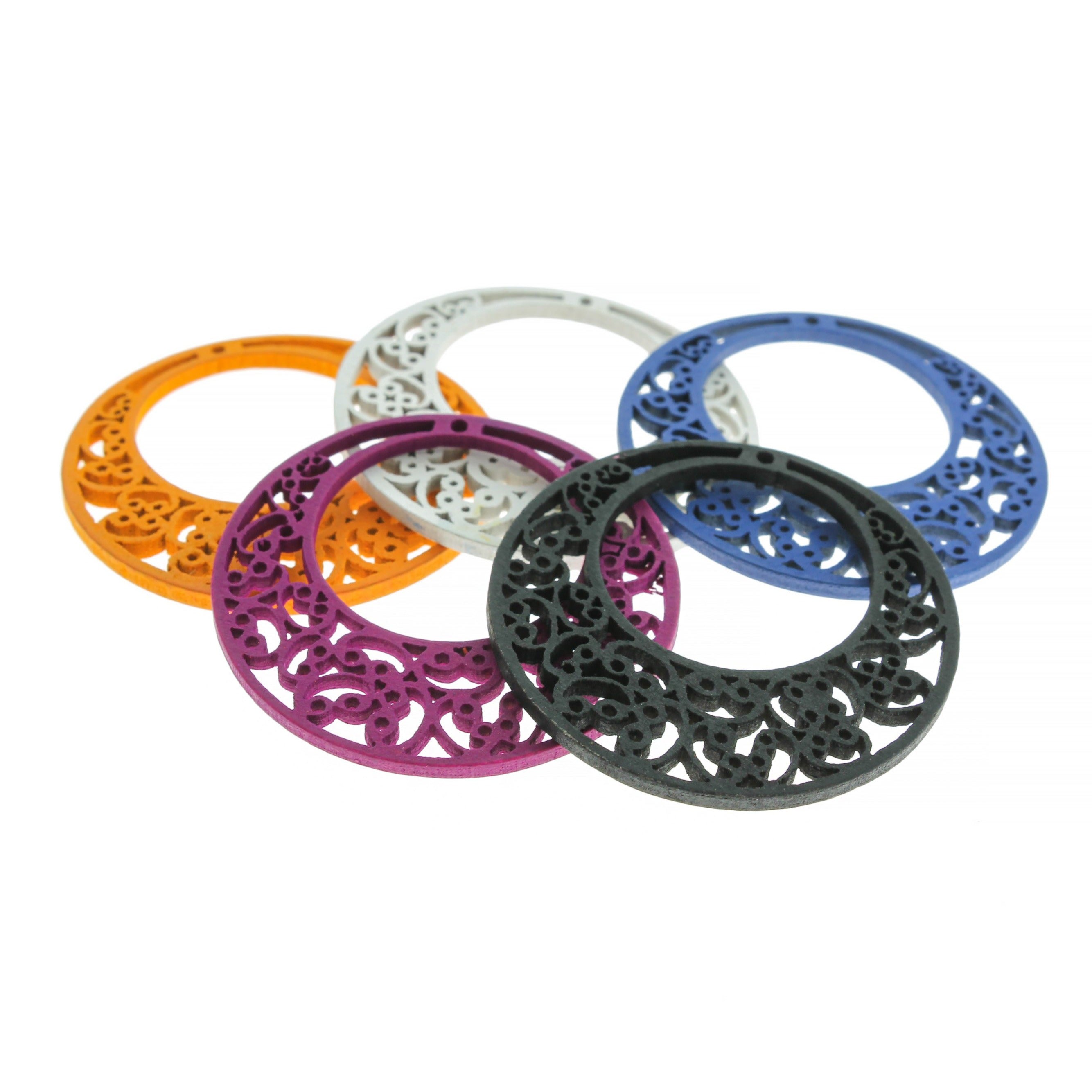 4 Assorted Round Filigree Natural Wood Charms - WP170