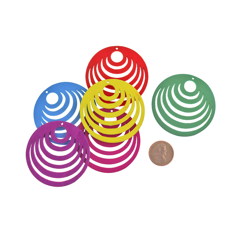 4 breloques rondes en bois naturel assorties - WP566