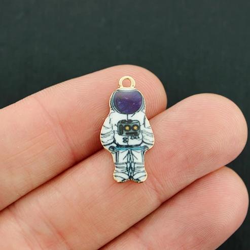 4 Astronaut Gold Tone Enamel Charms - E729