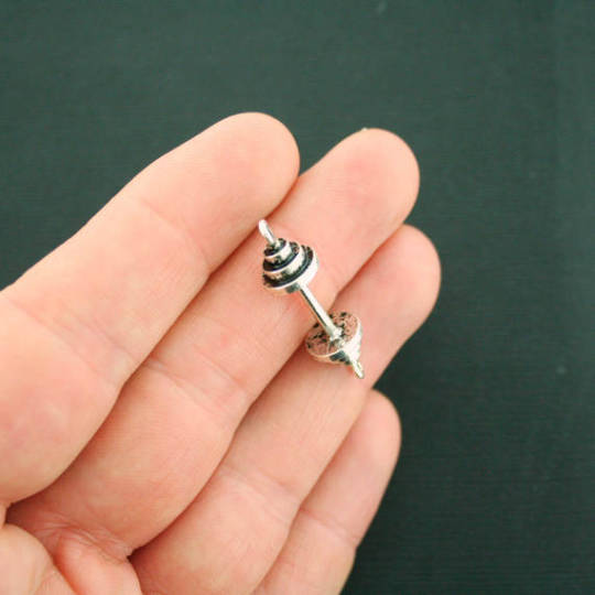 4 Barbell Connector Antique Silver Tone Charms 3D - SC1135