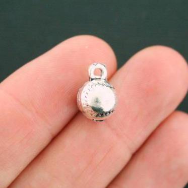 4 breloques argentées antiques de baseball 3D - SC5070