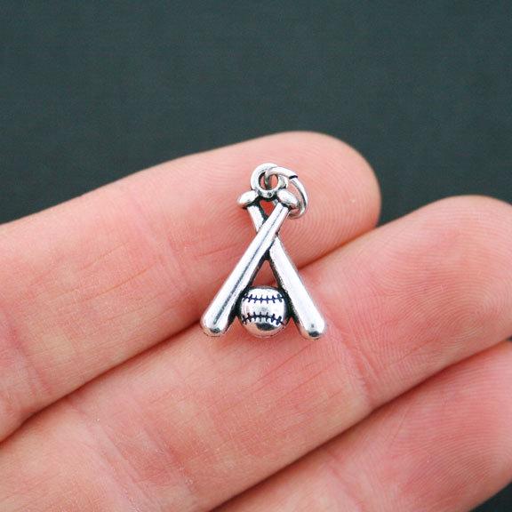 4 breloques de ton argent antique de baseball 3D - SC5186