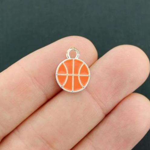 4 breloques en émail argenté de basket-ball - E169