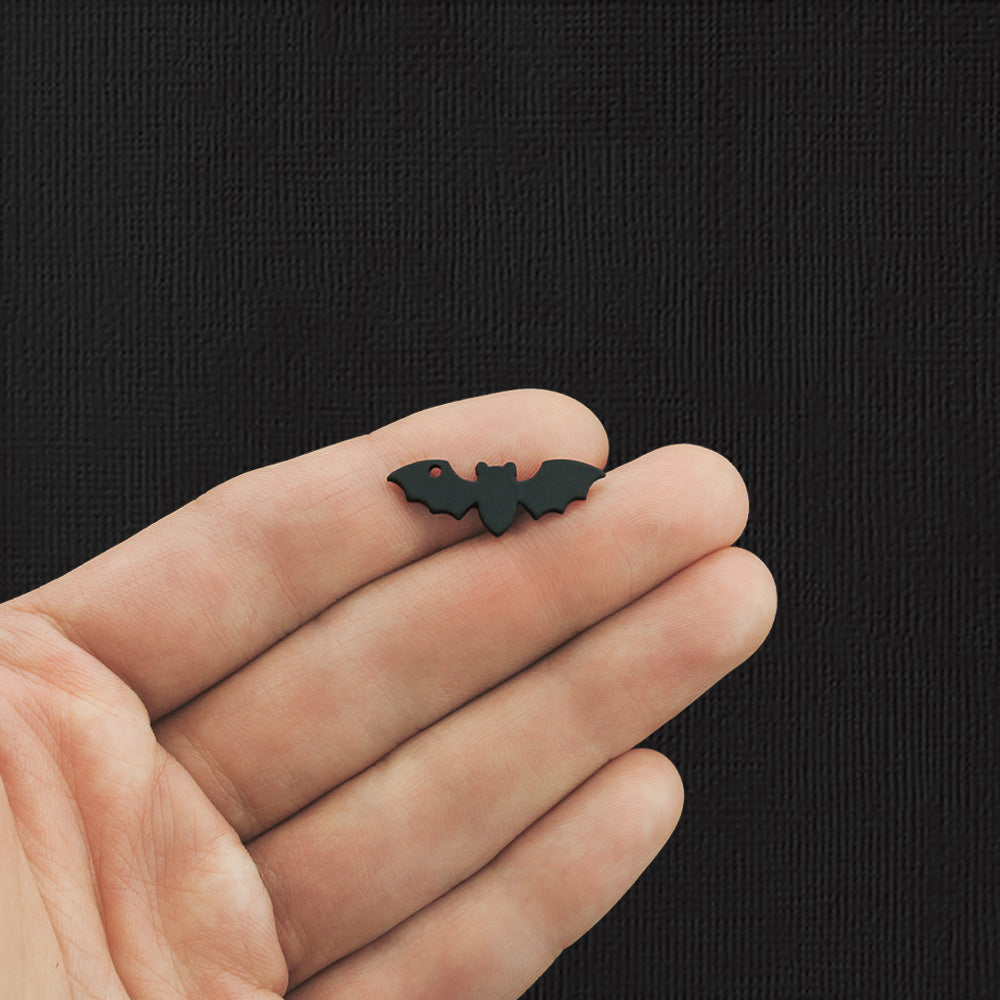 4 breloques ton noir chauve-souris 2 faces - E1116