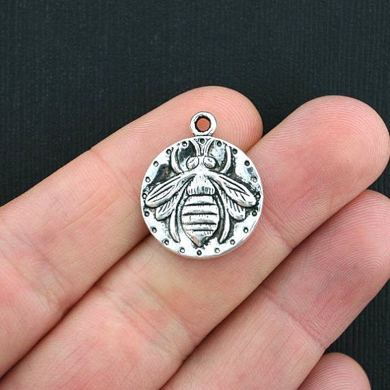 4 breloques de ton argent antique abeille 2 faces - SC3682