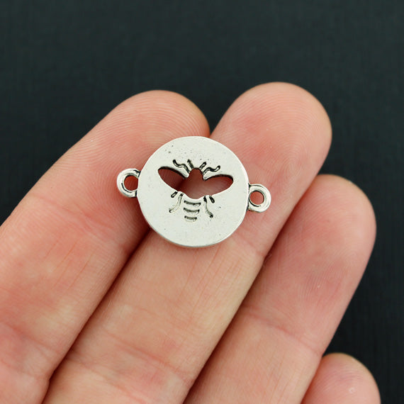 4 Bee Connector Antique Silver Tone Charms 2 Sided - SC5474