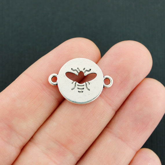 4 Bee Connector Antique Silver Tone Charms 2 Sided - SC5474