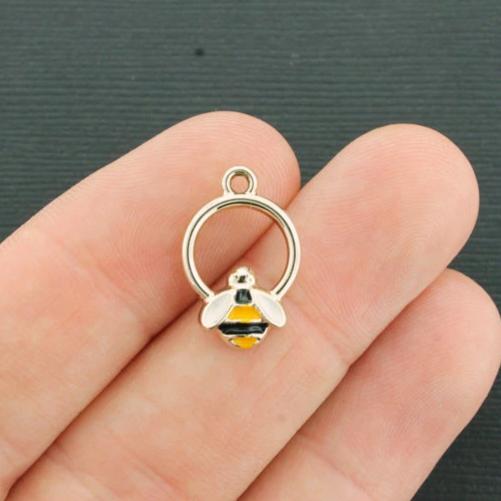4 Bee Gold Tone Enamel Charms - E030