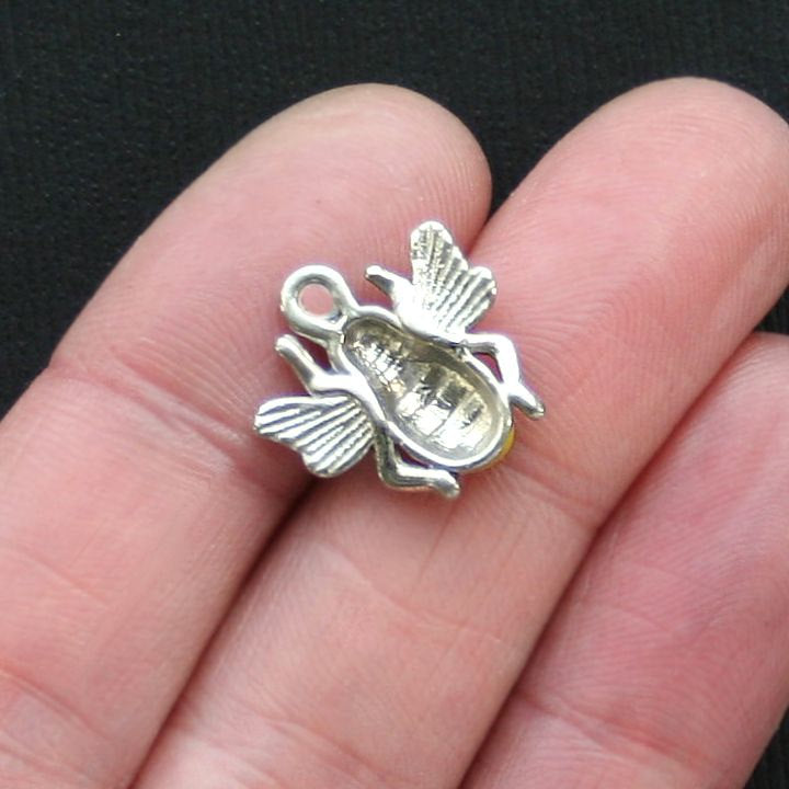 4 Bee Silver Tone Enamel Charms - E098