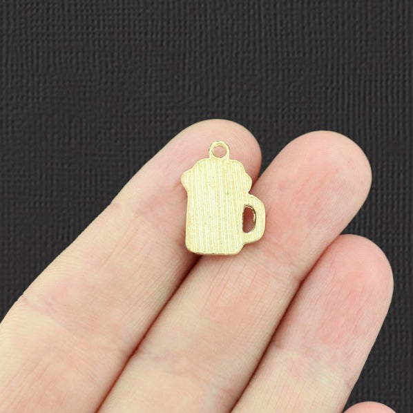 4 Beer Mug Gold Tone Enamel Charms - E897