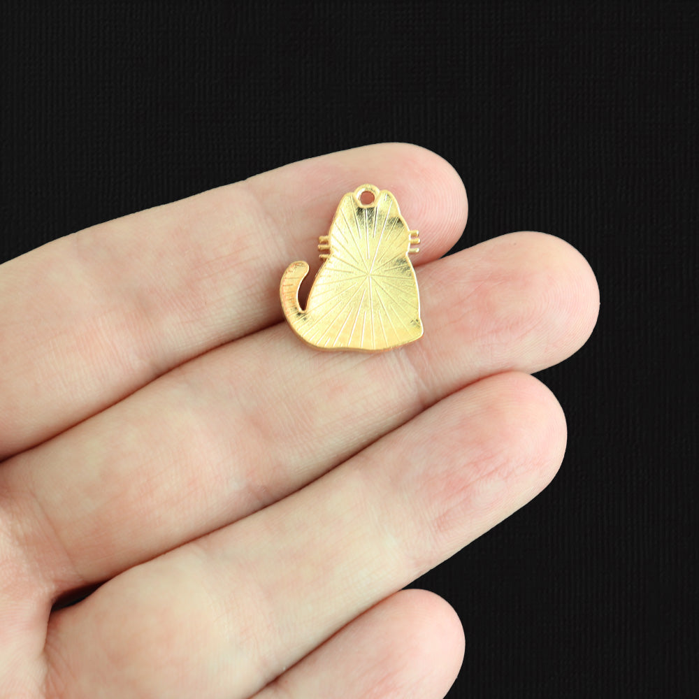 4 Black Cat Gold Tone Enamel Charms - E1600