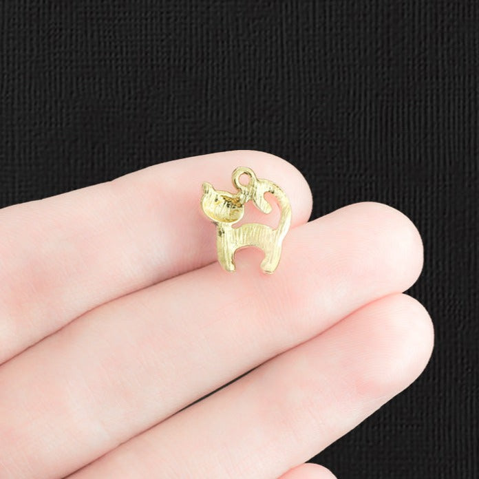 4 Black Cat Gold Tone Enamel Charms - E574