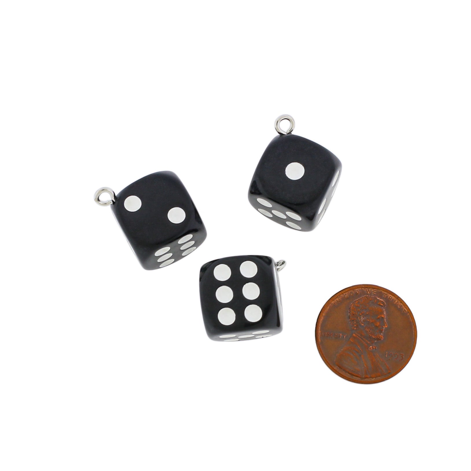 4 Black Dice Resin Charms 3D - K638