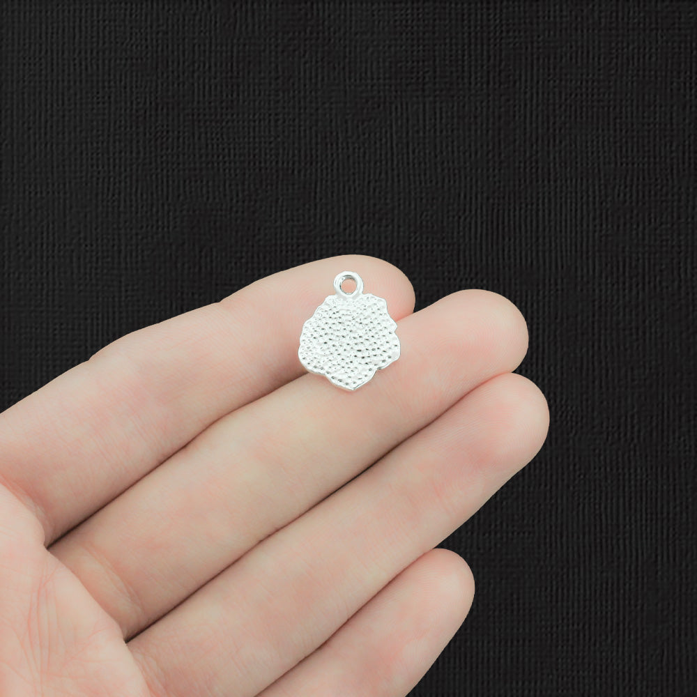 4 Black Flower Silver Tone Enamel Charms - E1220