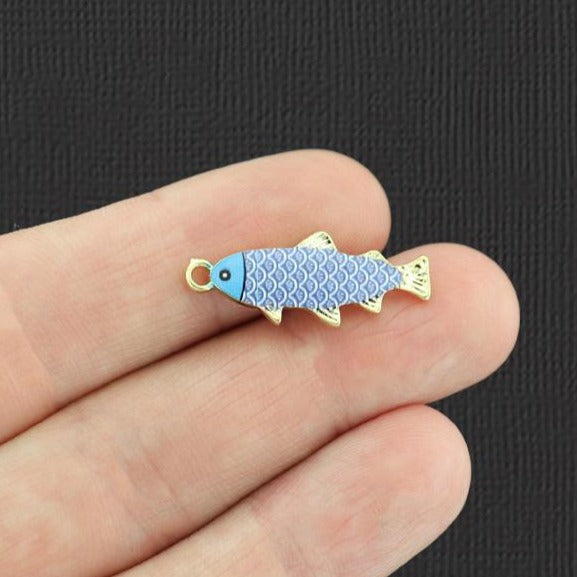 4 breloques en émail doré poisson bleu - E463