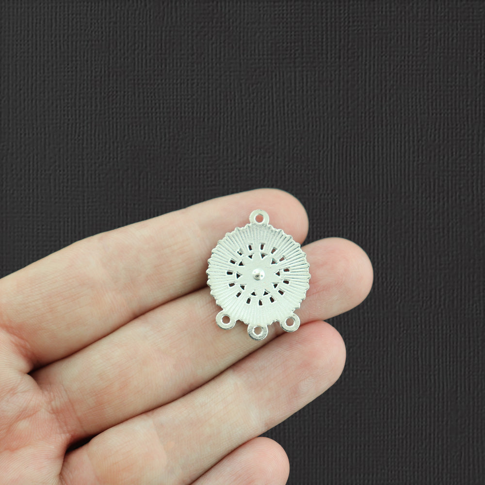 4 Blue Mandala Chandelier Connector Silver Tone Enamel Charms - E1033