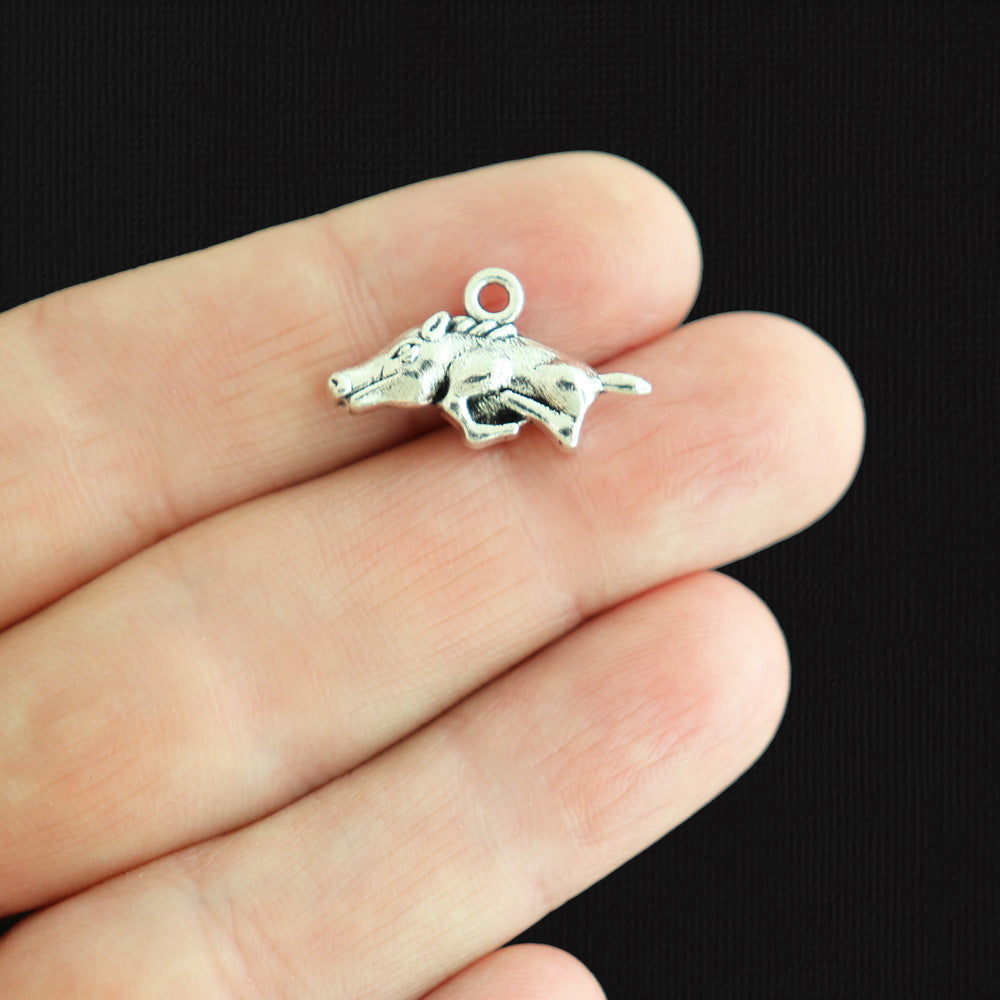 4 Boar Antique Silver Tone Charms 2 Sided - SC2872