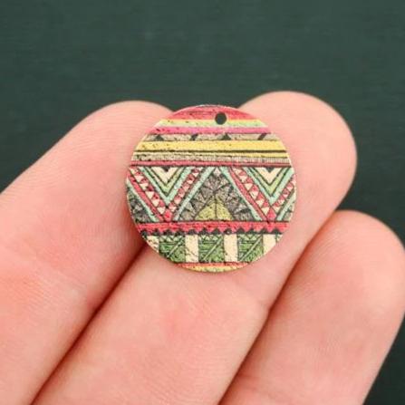 4 Boho Southwestern Pattern Gold Tone Enamel Charms - E458