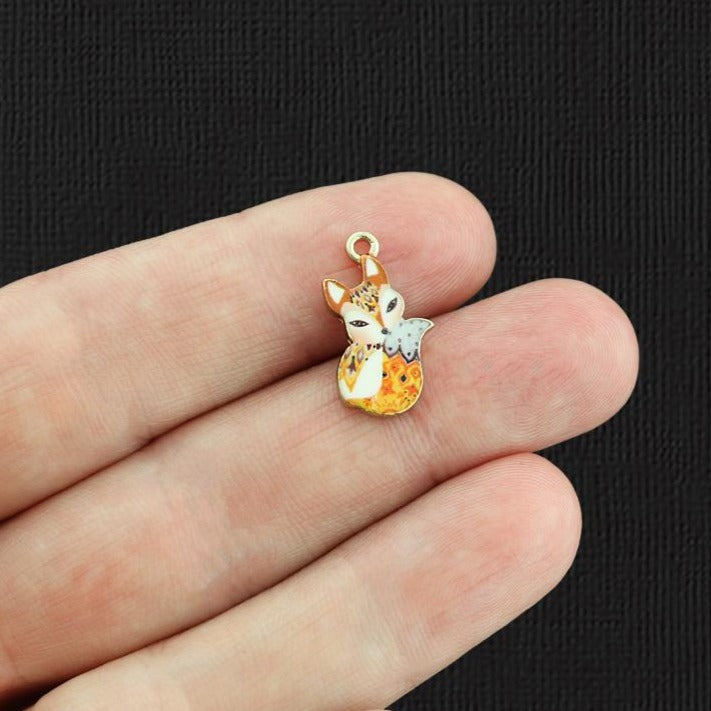 4 breloques en émail doré renard brun - E1012