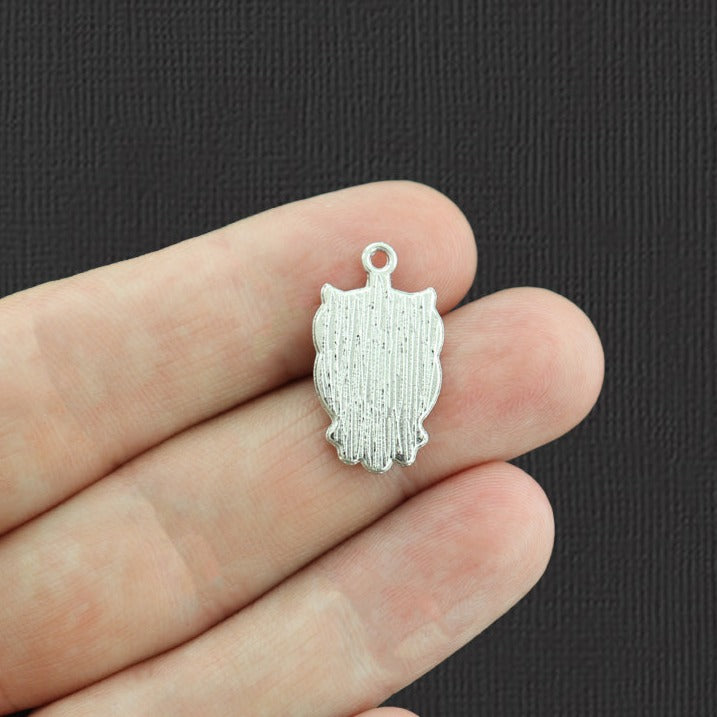 4 breloques en émail argenté chouette marron - E1040