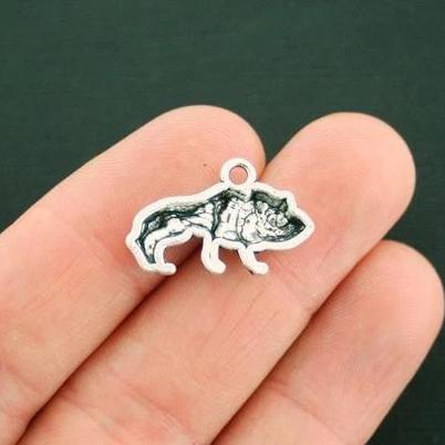 4 Bulldog Antique Silver Tone Charms - SC4314