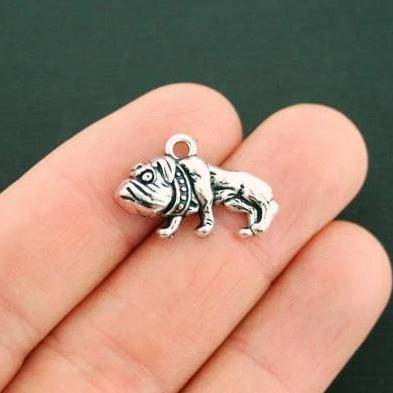 4 Bulldog Antique Silver Tone Charms - SC4314