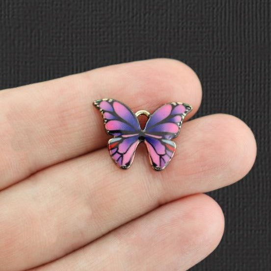 5 breloques en émail doré papillon violet - E1079