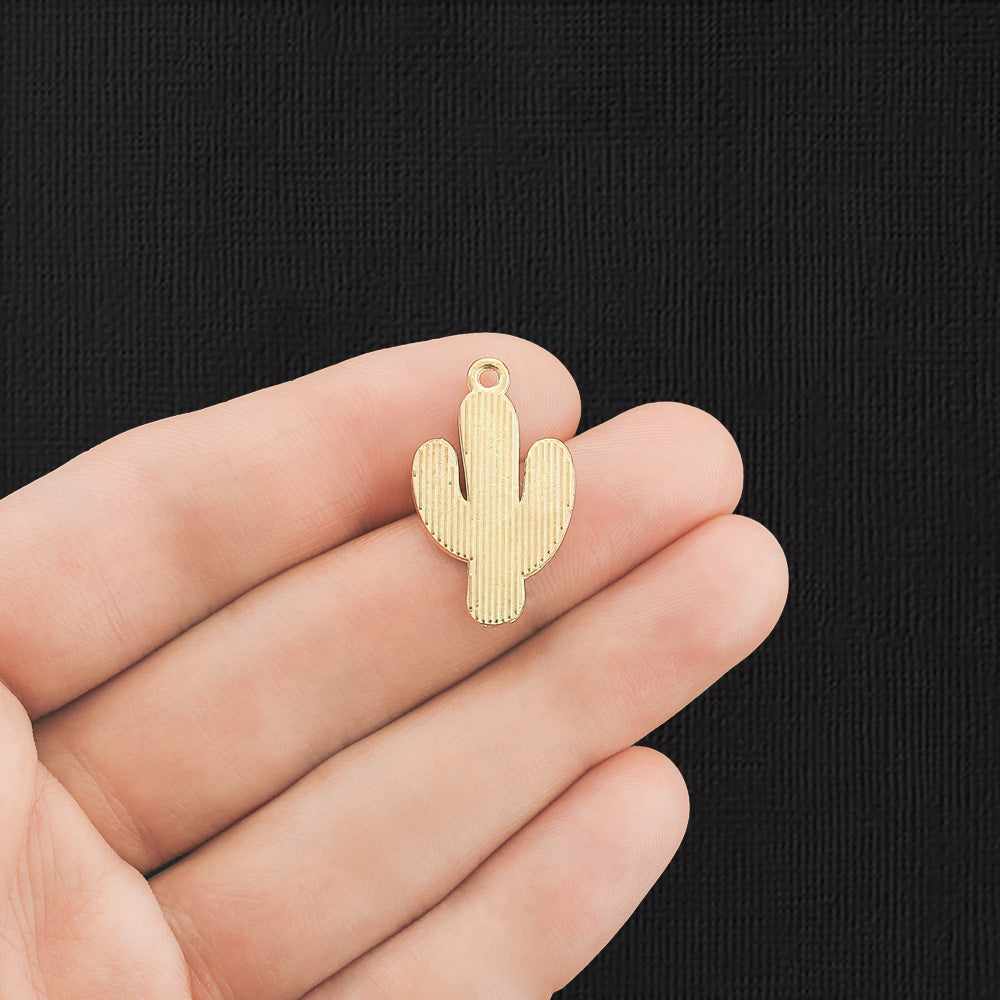 4 Cactus Gold Tone Enamel Charms - E079