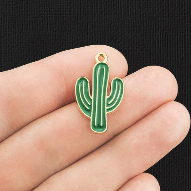 4 Cactus Gold Tone Enamel Charms - E079