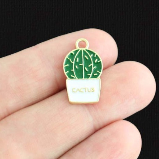 4 Cactus Gold Tone Enamel Charms - E947