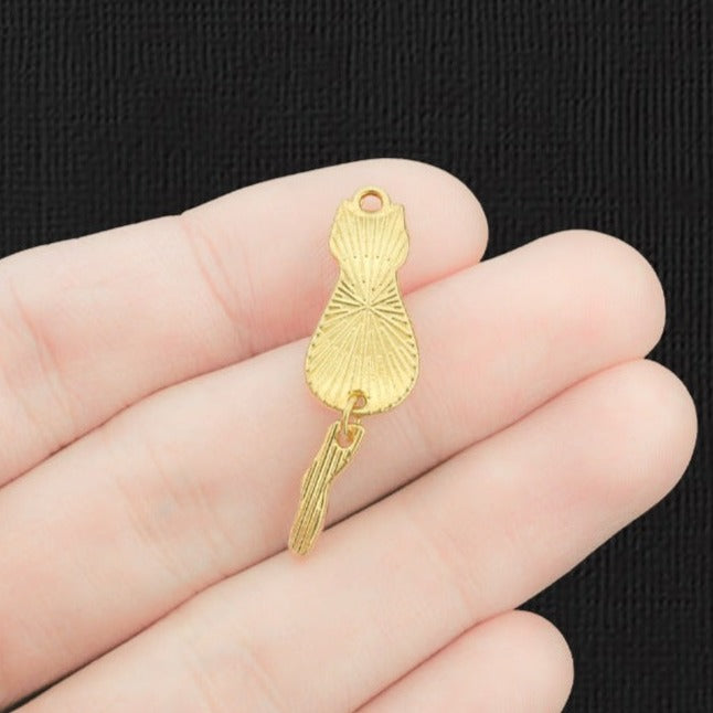 4 breloques en émail doré chat Calico avec queue pendante - E408