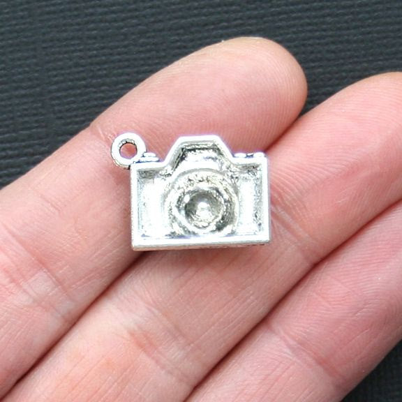 4 Camera Antique Silver Tone Charms With Inset Rhinestone - SC3057