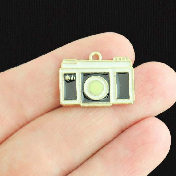 4 breloques en émail doré pour appareil photo - E1509