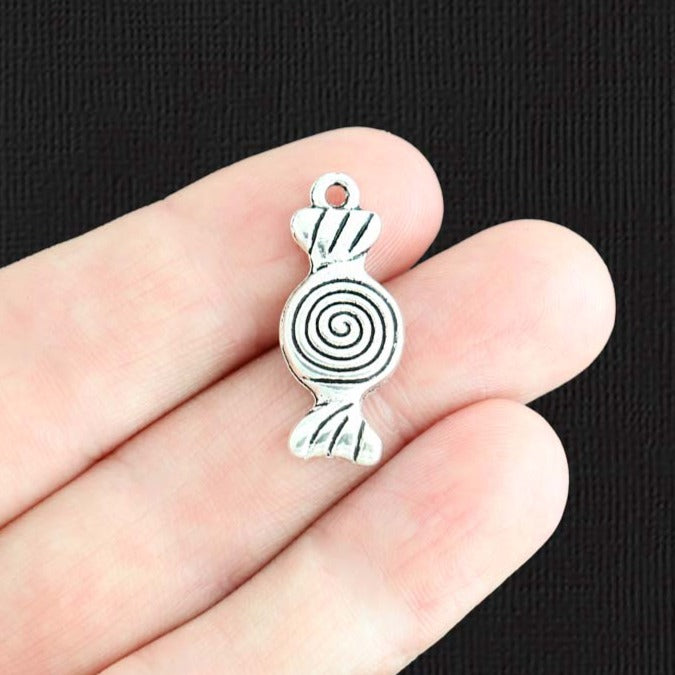 4 Candy Antique Silver Tone Charms 2 Sided - SC078